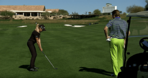 Natalie Gulbis hitting a hook lie on 18 Holes