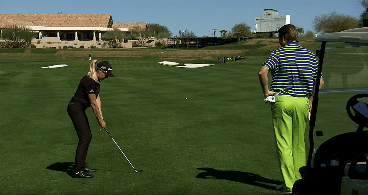 Natalie Gulbis hitting a hook lie on 18 Holes