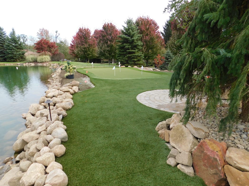 Putting green created with GolfGreens synthetic turf at North Canton, Ohio, residence